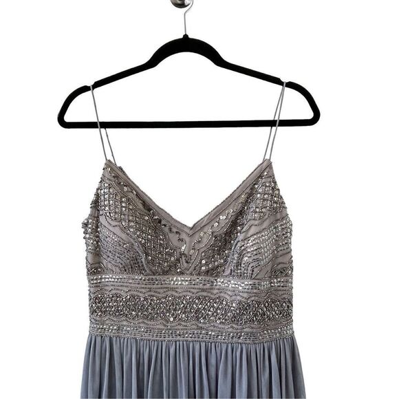 Adrianna Papell Empire Waist Dress Gown Sequined Beaded Spaghetti Strap Women's - Picture 2 of 9